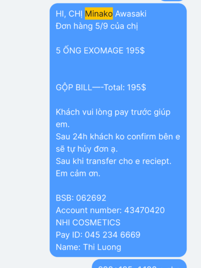 MINAKO AWASAKI đơn hàng 5/9