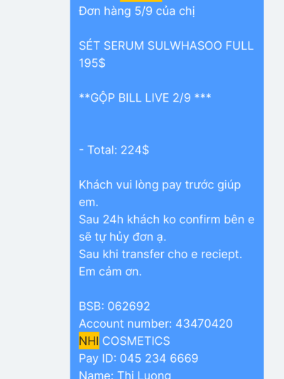 YEN NHI đơn hàng 5/9